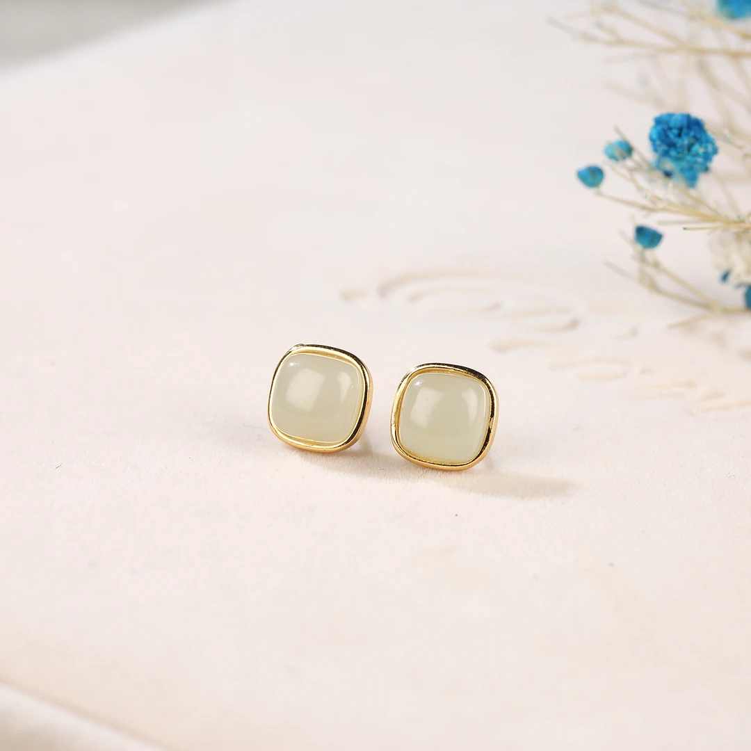 【麦子家族818狂欢】天然和田玉S925银耳饰百搭耳钉 EF1021