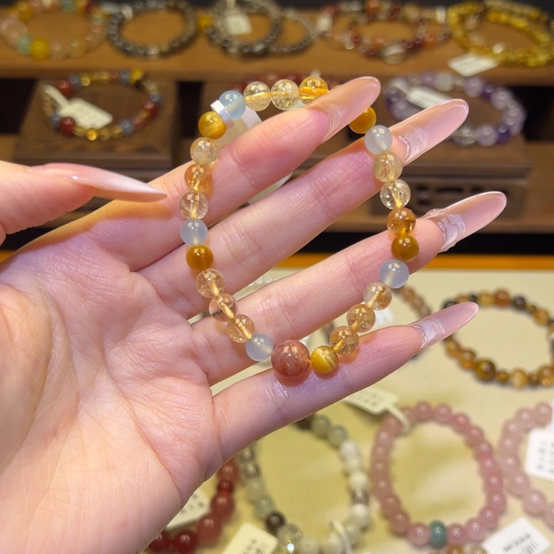 水晶手串银S925镀金镶嵌黄1496