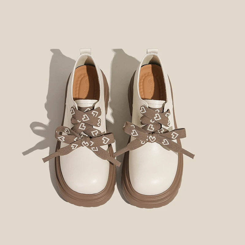 青年系带薄款防水台防滑乐福鞋英伦风日系春秋芭蕾风系带圆头美鞋