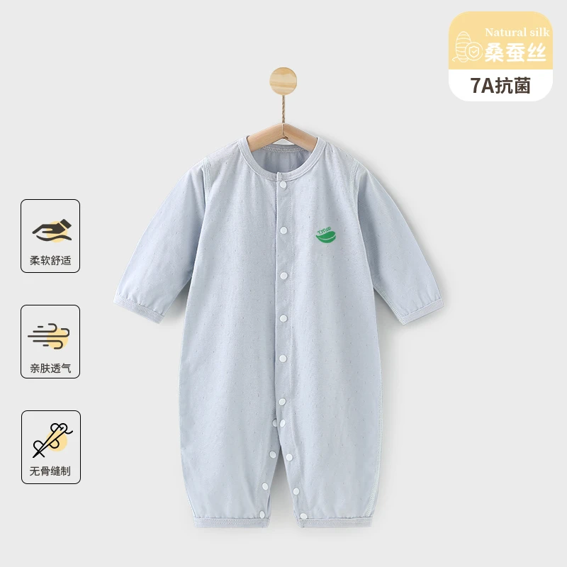 桑蚕丝婴儿长袖连体衣温感印花夏季薄款透气男女宝宝空调服连体衣