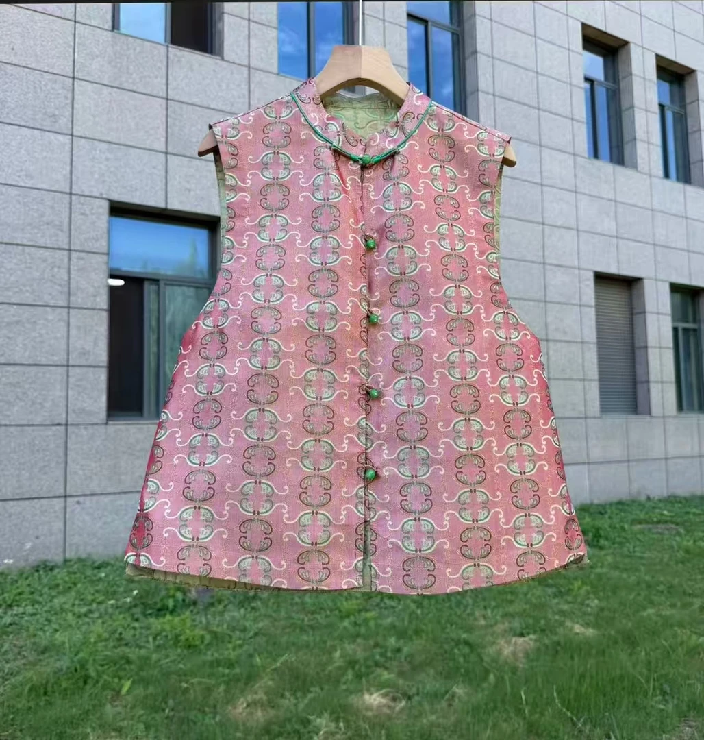 桑蚕丝蜀锦新中式国风立领真丝蜀锦马甲