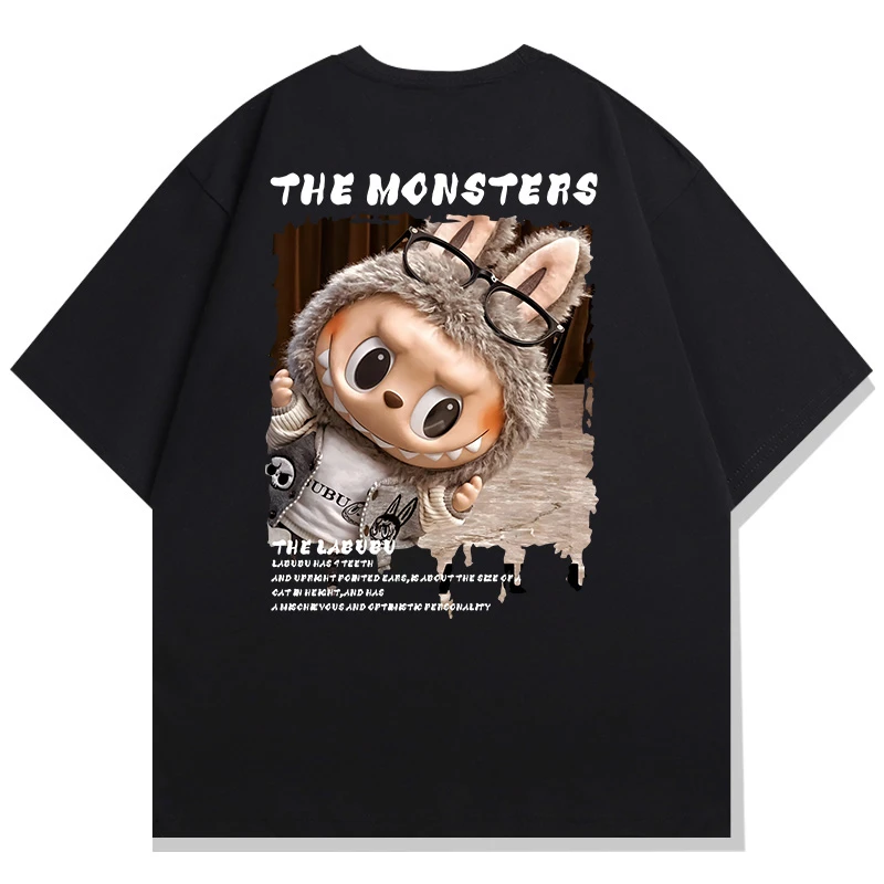 拉布布周边卡通印花纯棉短袖男女夏季潮流宽松休闲青少年百搭上衣