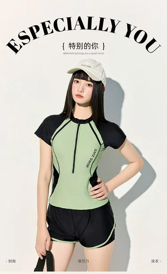 82504女士分体潜水服保守显瘦遮肚适合游泳馆泡温泉运动风