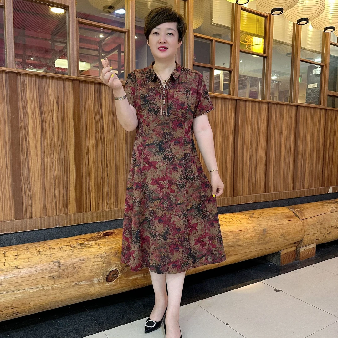 2588中老年女装妈妈夏季新款时尚洋气高贵大码中年妈妈连衣裙