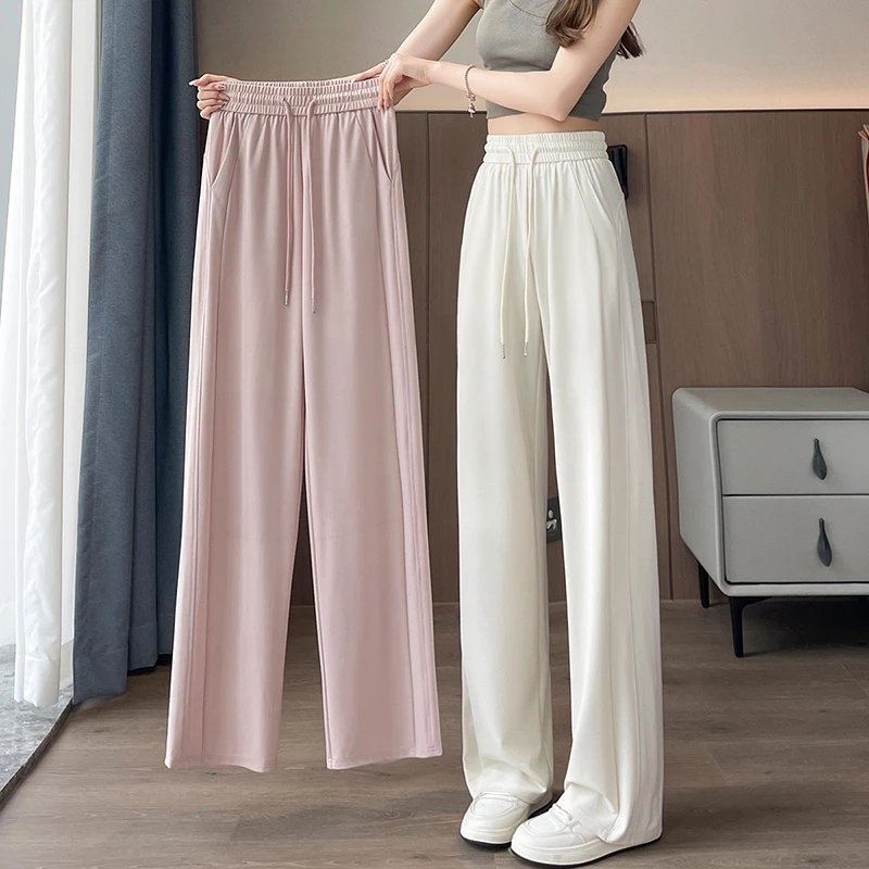 冰丝窄版阔腿裤女夏季薄款运动香蕉裤显瘦小个子卫裤直筒九分裤子