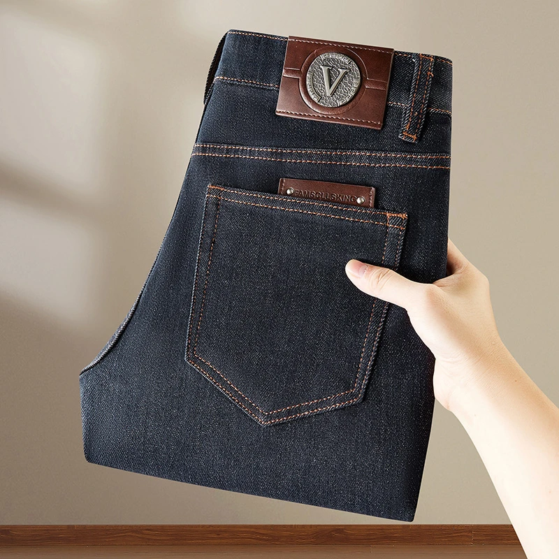 高档男士牛仔裤修身小直筒男装中年裤子气质轻奢潮流新塘牛仔裤