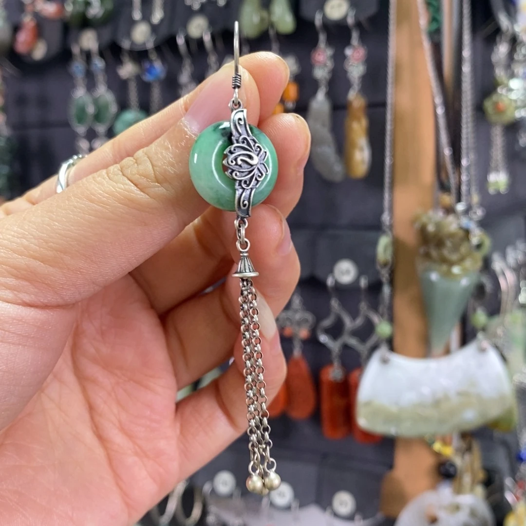 翡翠耳饰银S925镶嵌化****元X45