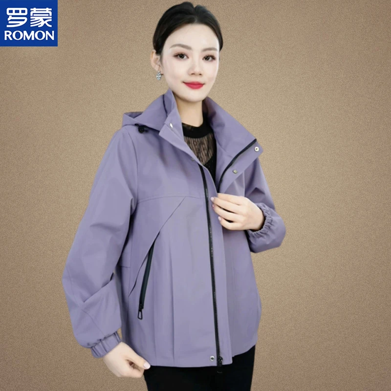 罗蒙2025新款洋气防风百搭女时尚休闲韩版短款连帽宽松时尚外套