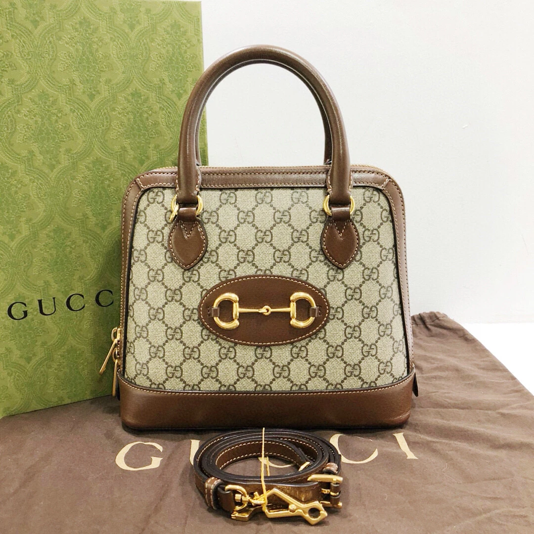 95新 GUCCI/古驰 全皮horseit老花马鞍扣单肩斜挎贝壳包