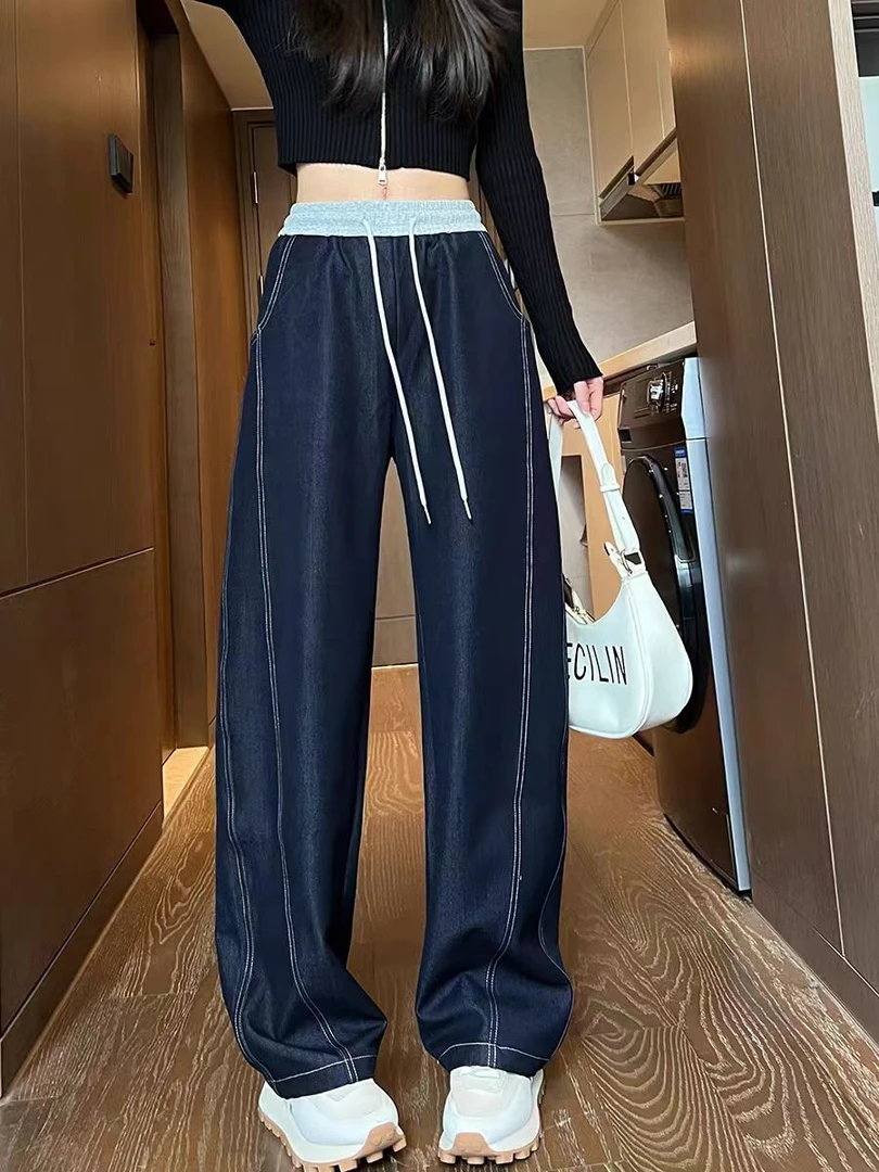 [DK479]2025年夏季时尚运动百搭宽松简约女士牛仔冰丝小弯刀裤