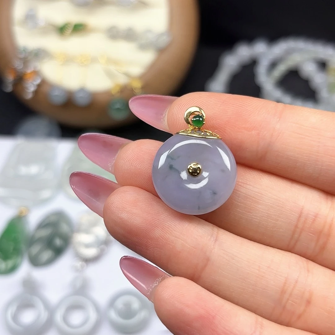 翡翠18K金镶嵌颈饰卡18.6-5.7