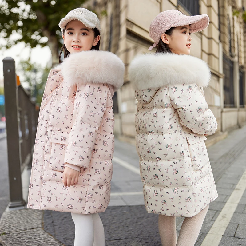女童羽绒服2025新款洋气中大童加厚中长款休闲儿童白鸭绒冬装外套