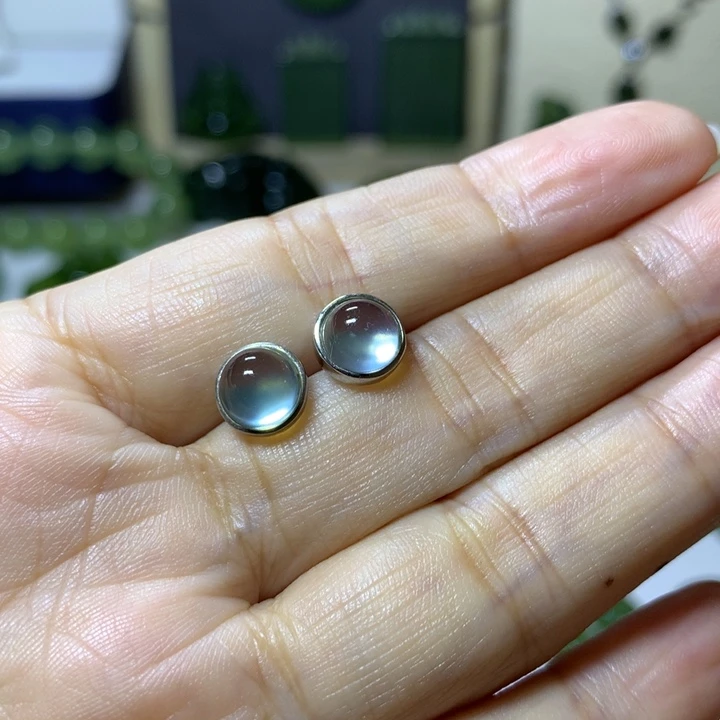 银S925镶嵌岫玉耳钉耳钉