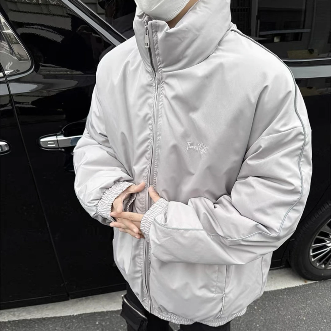 冬季潮牌长袖加厚立领男女复古保暖棉服-H26