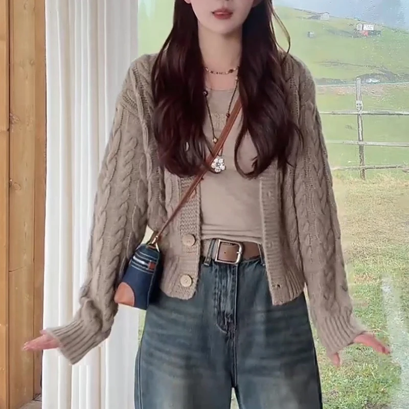 休闲通勤减龄麻花毛衣短款开衫2025夏季新款百搭时尚洋气外套女士