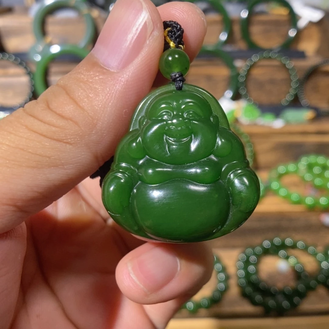【闪购商品】吊坠(不含链)未镶嵌和田玉俄七红皮菠菜绿佛公30/6