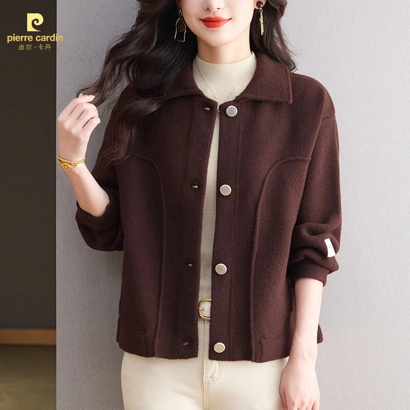 皮尔卡丹秋冬女士流行时尚毛呢外套气质小个子洋气短款休闲宽松11