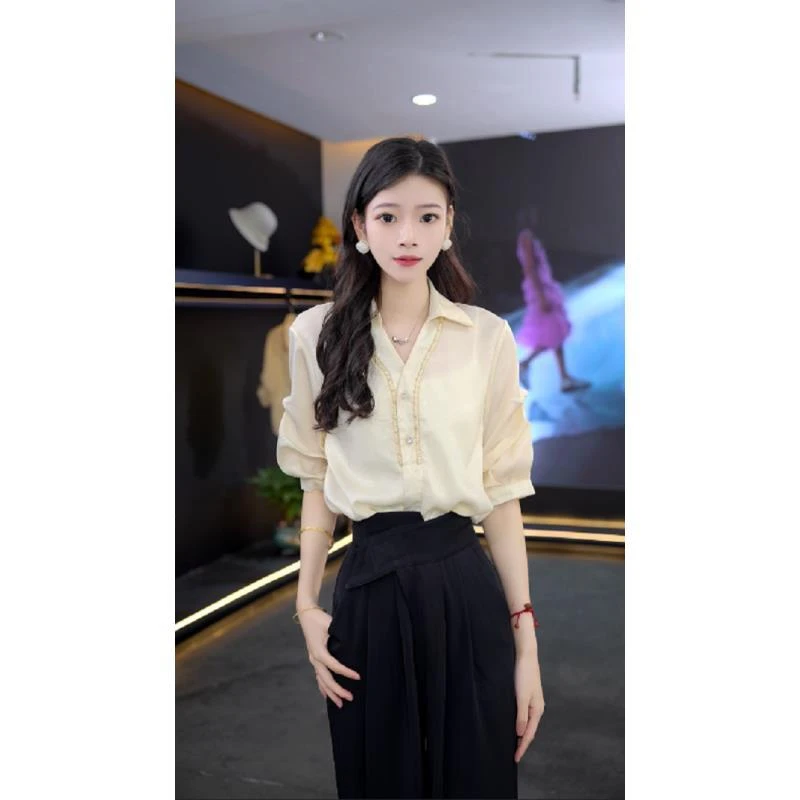 XG292-夏新款简约优雅宽松袋衬衫显瘦遮肉款洋气