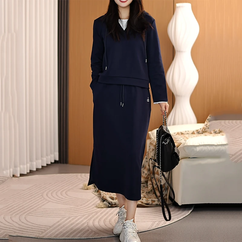 春秋装时尚洋气休闲运动服套装裙子女连帽长袖卫衣韩版裤子两件套