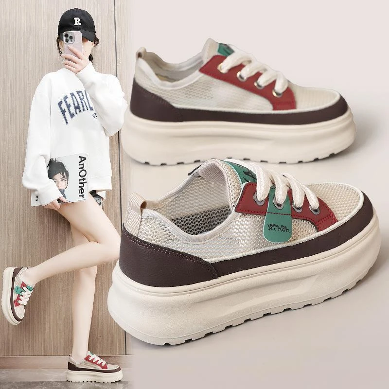 现货2025新款镂空凉鞋女夏季内增高透气厚底休闲鞋小白鞋百搭女