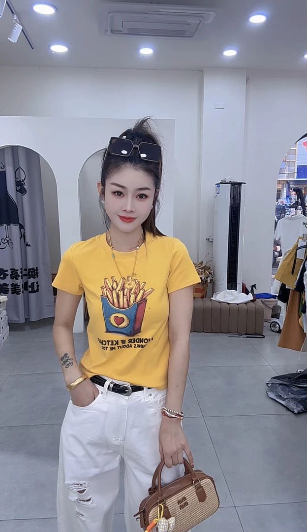 炫彩阁1735【薯条图案修身ins短袖T恤夏季】