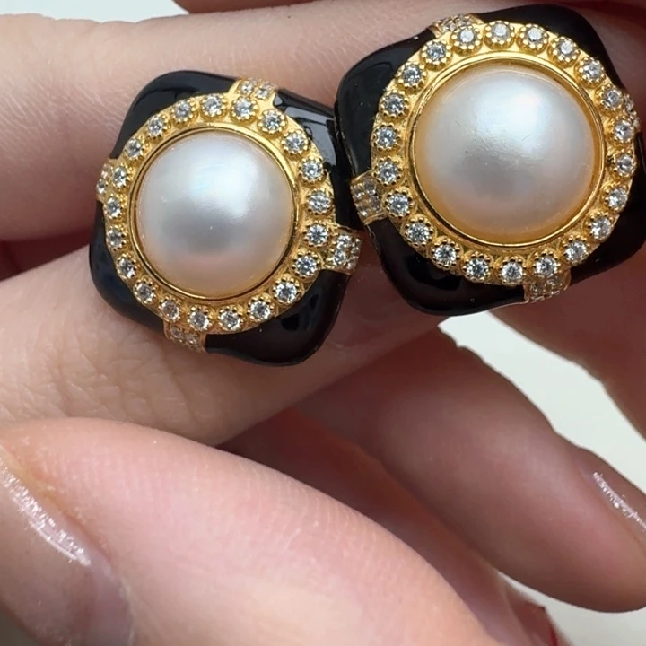 拼合珍珠（马贝珠）耳饰银S925镶嵌