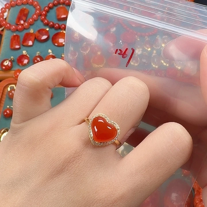 南红玛瑙银S925镶嵌戒指