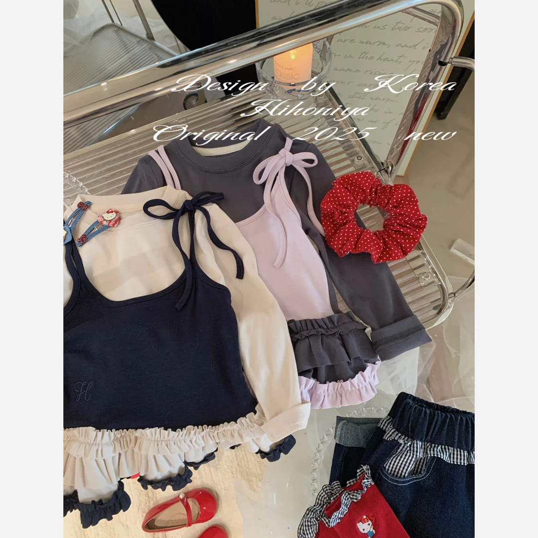 现【甜心芭蕾】二Hihoniya~2025春季亲子假两件花边韩版芭蕾风上衣