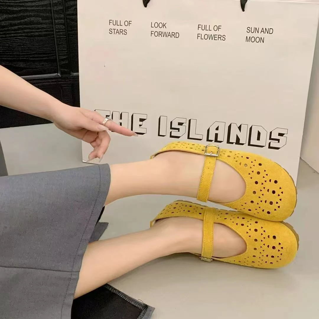 Baigeshi/佰格狮女款勃肯鞋玛丽珍单鞋镂空透气平底配裙子豆豆鞋