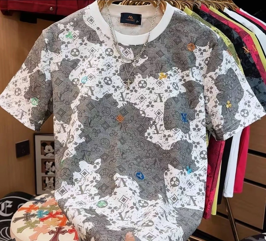 Z2530夏季短袖时尚轻奢百搭ins显瘦T恤男士圆领爆款韩版上衣