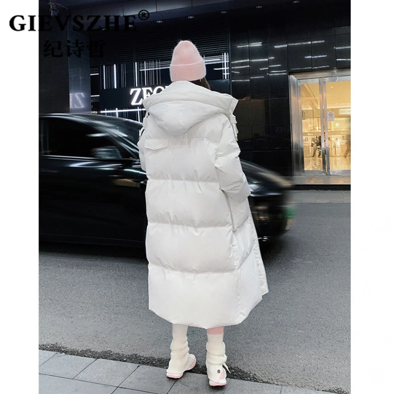纪诗哲连帽白鸭绒长款羽绒服女款冬季新款过膝加厚韩版时尚外套女