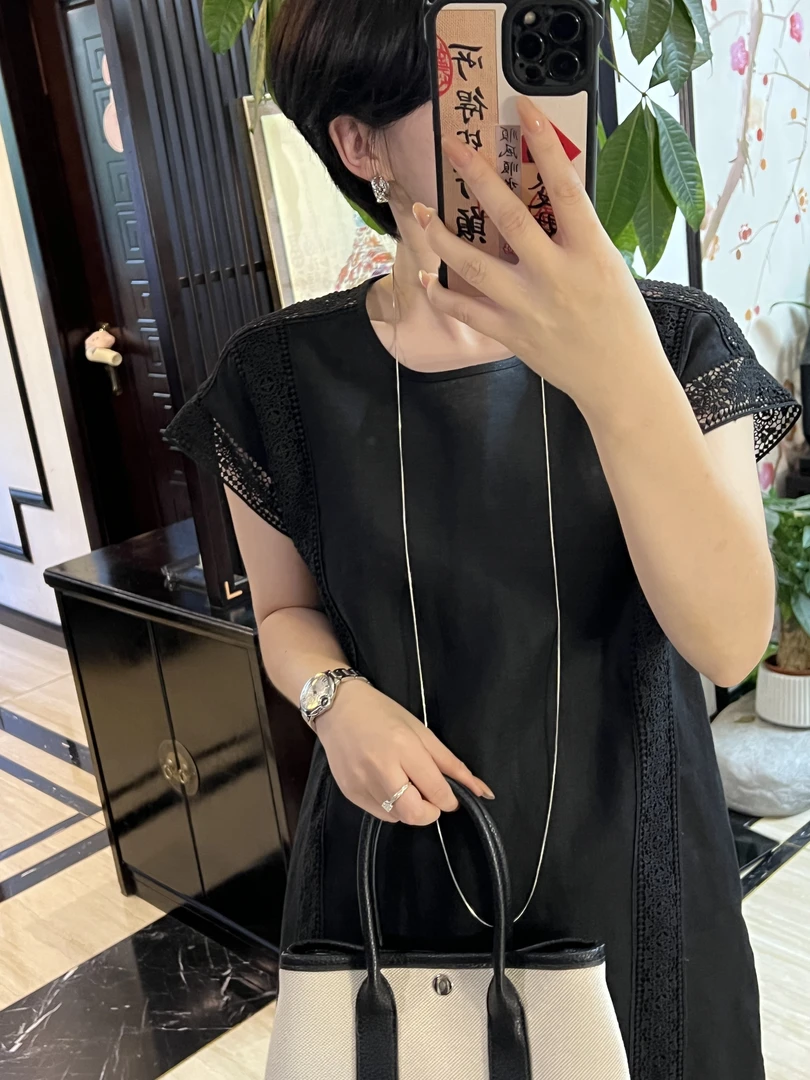 【安姬迩·自制】YM-0092 夏季新款侧键镂空轻奢气质版连衣裙女