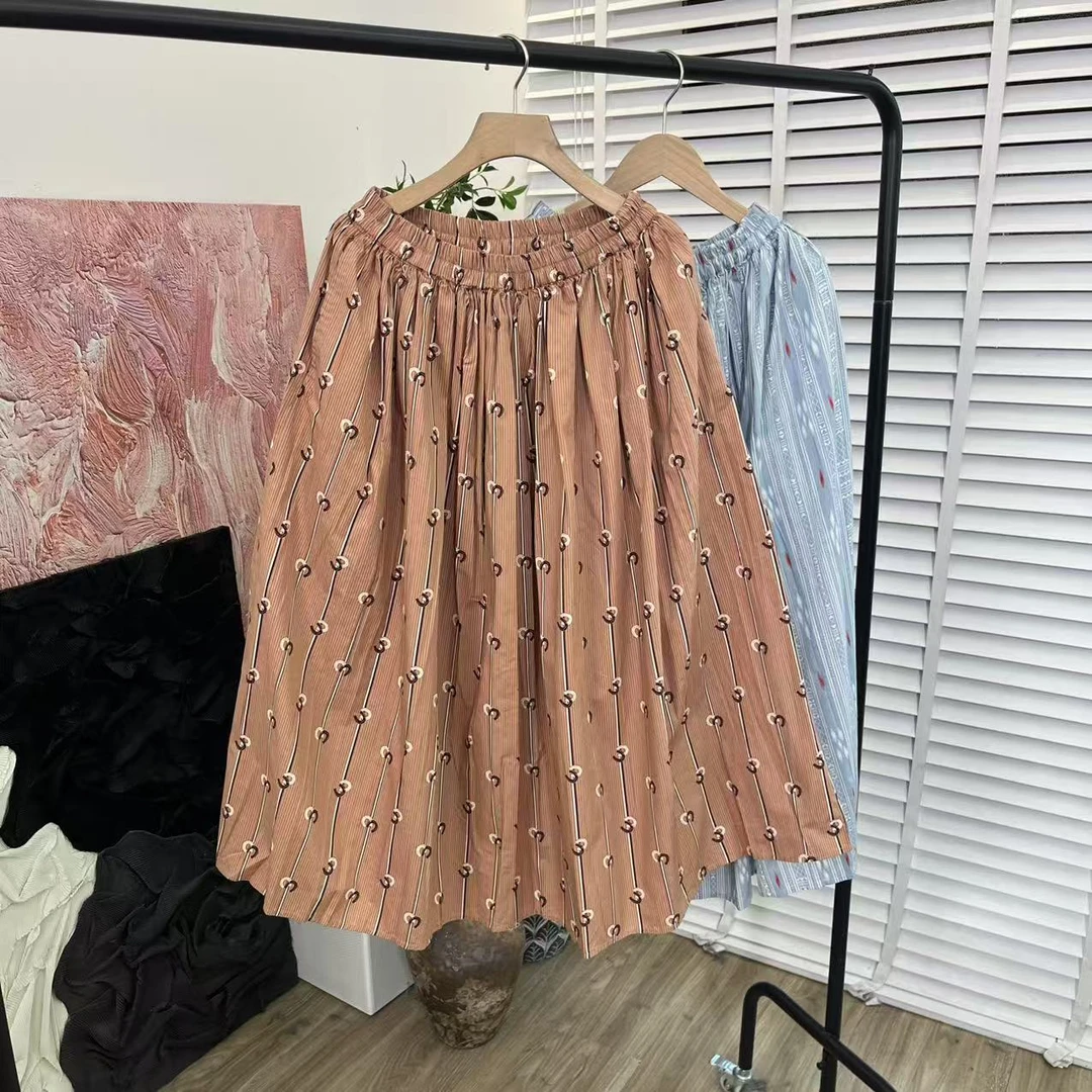 日系印花休闲「松紧腰舒适夏日」半身裙女E5574