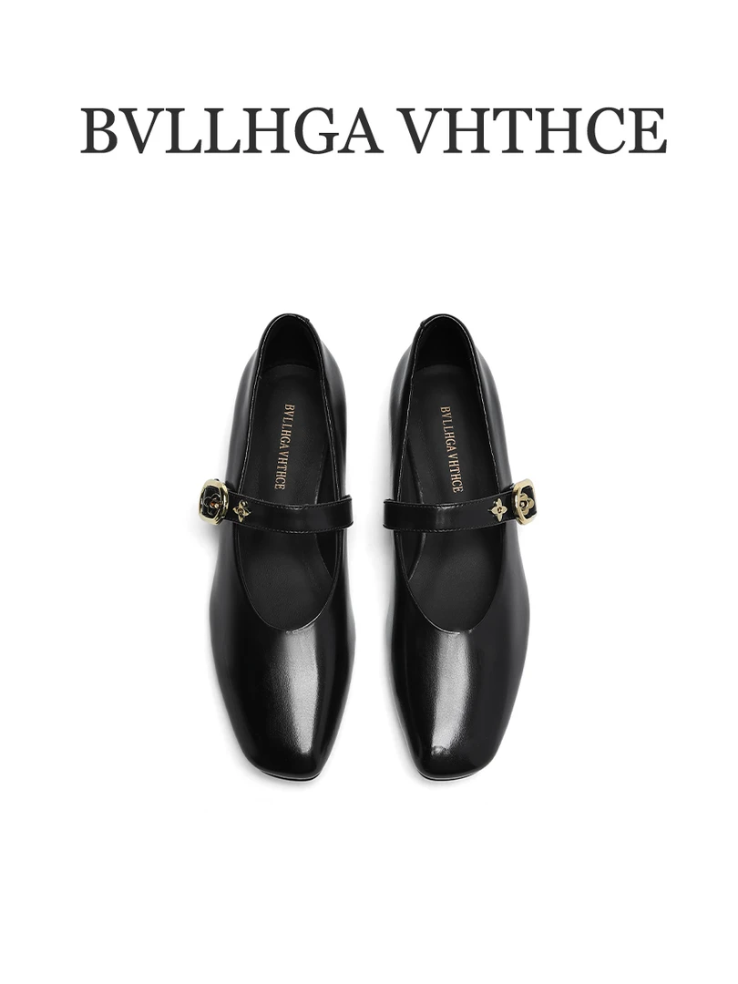 BVLLHGA VHTHCE 新款法式一字带玛丽珍方头百搭胎牛皮女鞋 D15