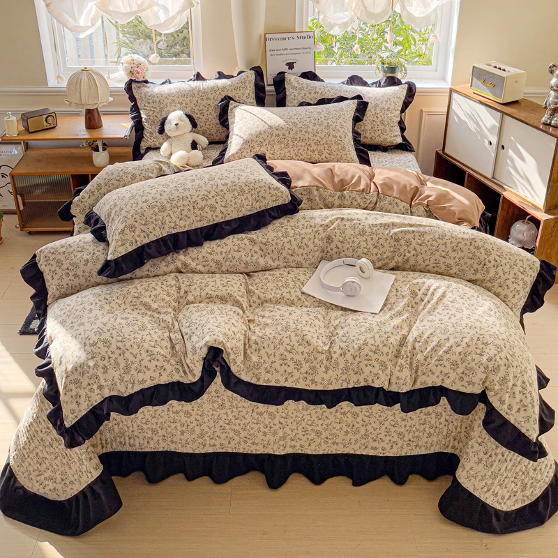 秋冬新款加厚亲肤四件套韩版花边被套床盖款可机洗床上用品套件