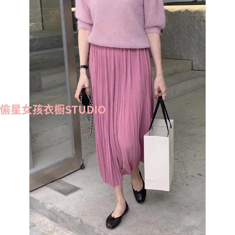 压褶半身裙女夏季2025新款小众百褶裙高腰遮胯显瘦垂坠感雪纺裙子