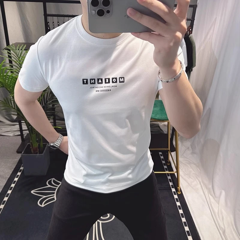 欧洲站2025夏季新款短袖男简约百搭时尚修身圆领T恤休闲半袖体恤