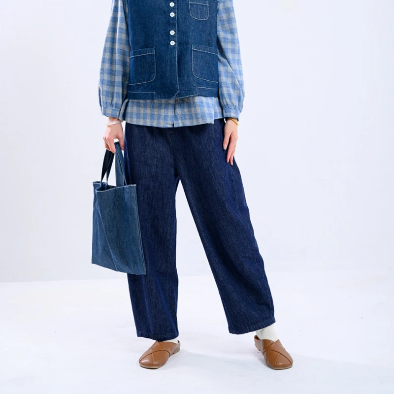 25秋季新款直筒宽松休闲裤日系纯色弹力简约松紧腰长裤女K67