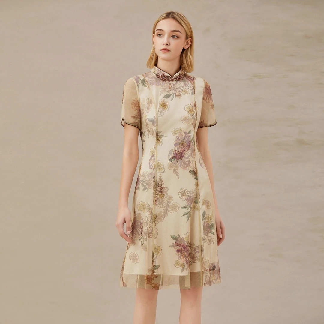 BuouBuou新款洋气百搭女装改良旗袍浪漫新中式连衣裙BI2G158