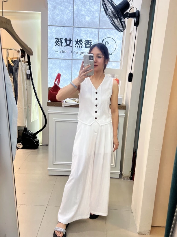 【香然女孩】法式～老钱风～马甲阔腿裤套装