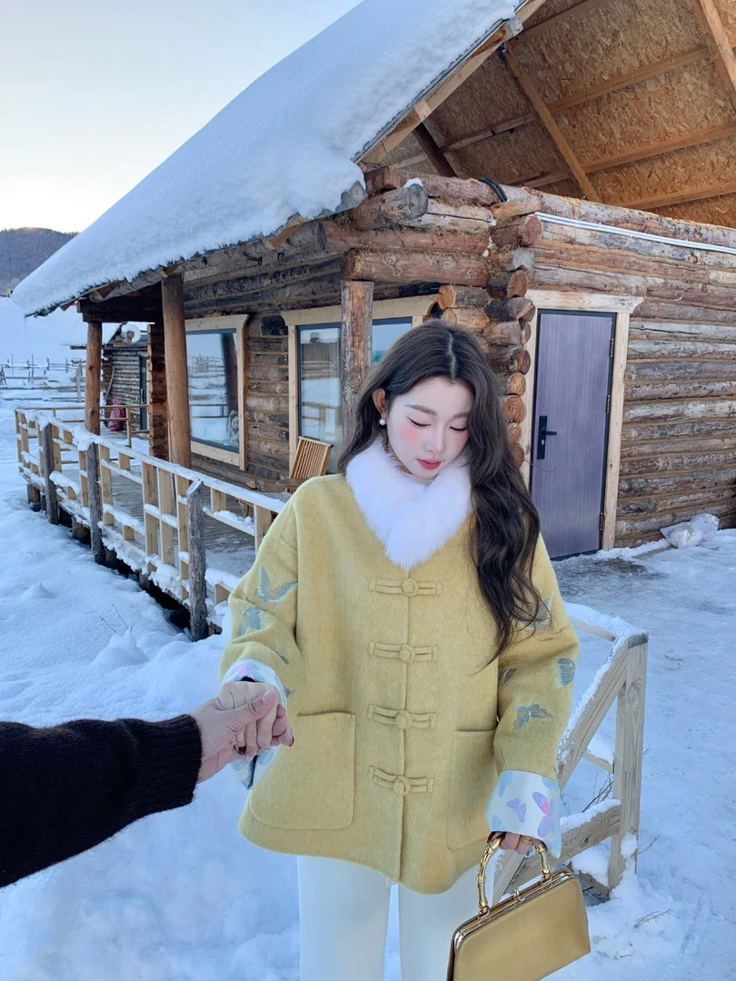 EIA一尧新中式国风【长亭雪】桑蚕丝绵羊毛双面外套刺绣轻奢老钱风