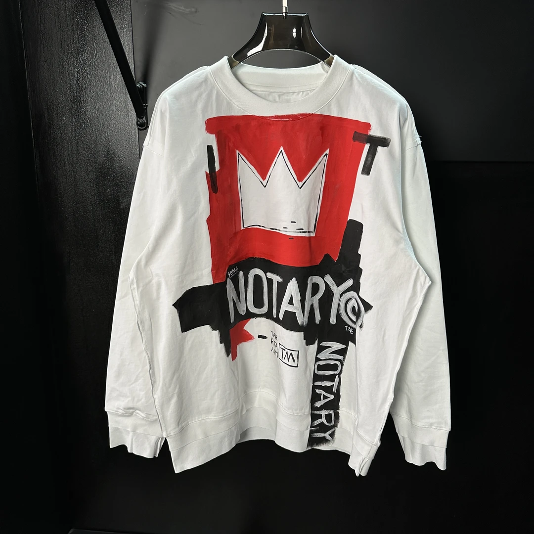 孤品专享巴斯奎特皇冠重磅水洗宽松假两件长袖T恤