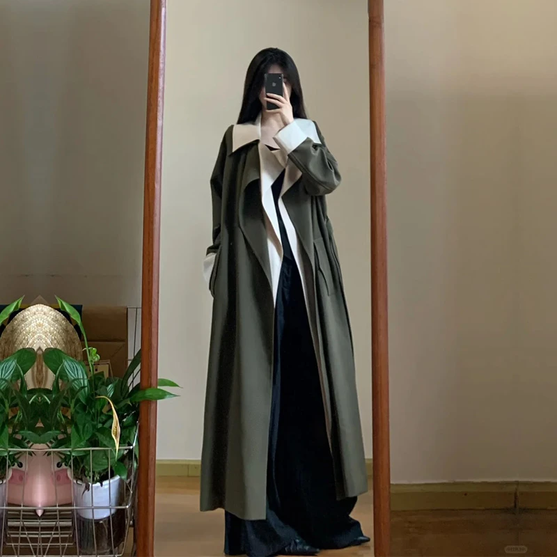 韩版高个子超长款早秋风衣春秋女款2025新款加长版到脚踝大衣外套