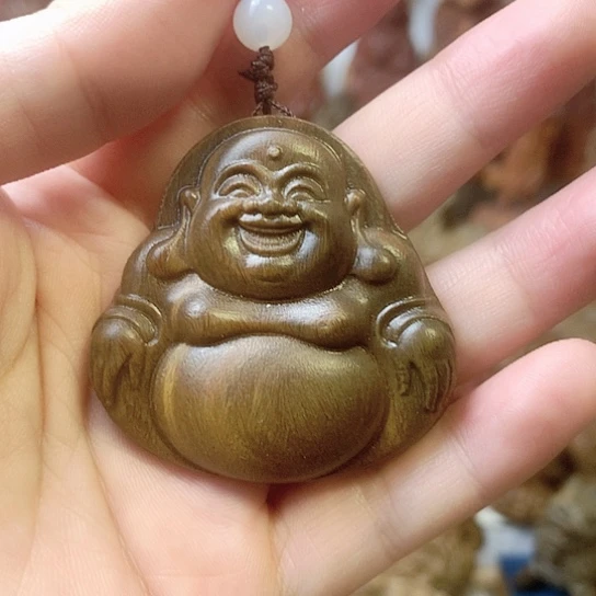 黄花梨/降香黄檀手串/手链绿檀木弥勒佛牌