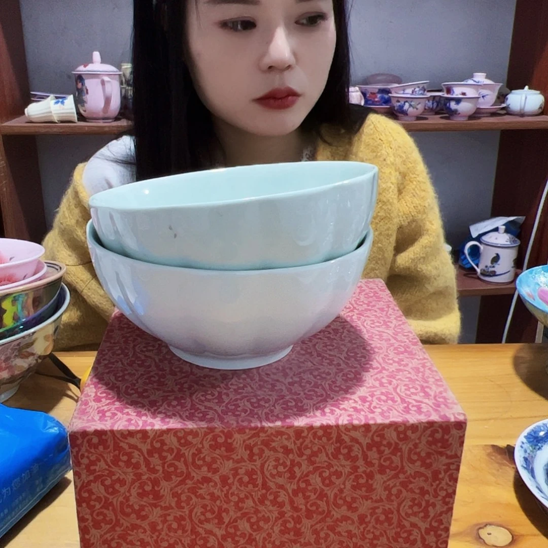 摆件瓷景德镇影青南瓜5寸碗2个