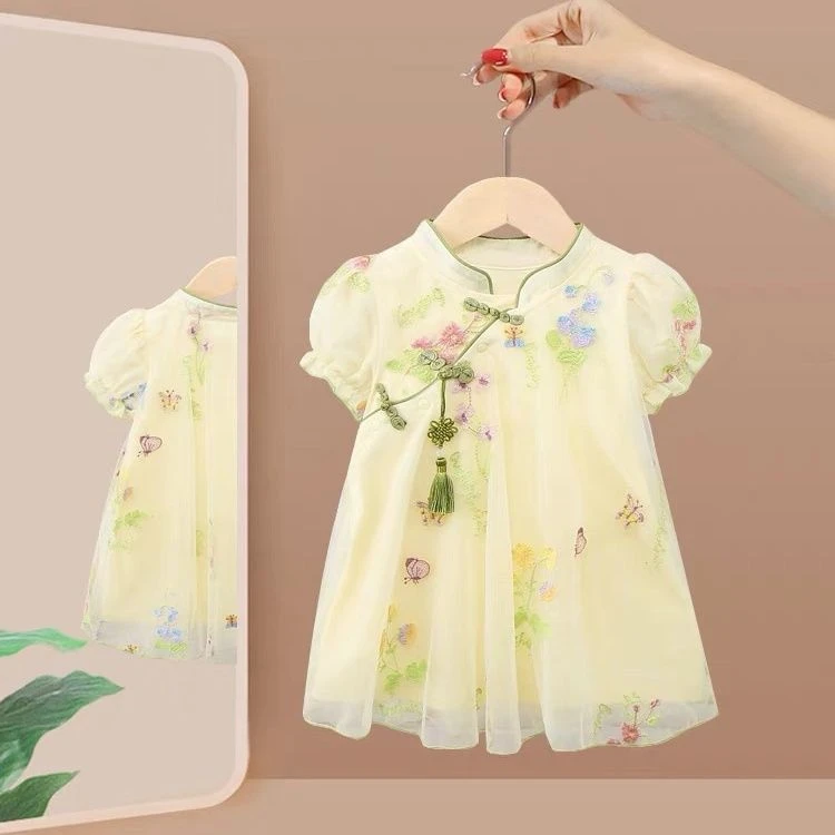 女童旗袍连衣裙新款2025夏装儿童公主汉服中式宝宝礼服生日服夏季