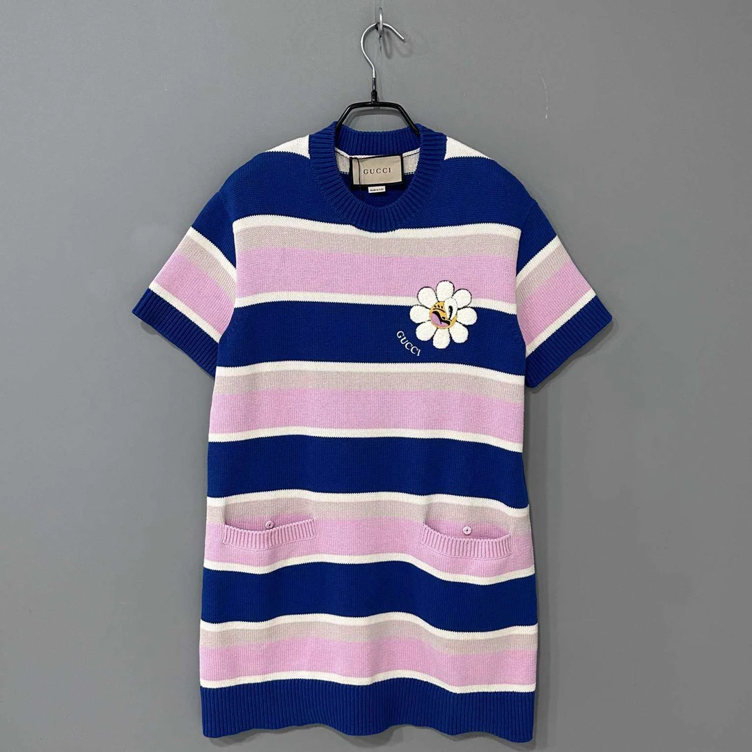 未使用 GUCCI/古驰 雏菊刺绣logo条纹连衣裙/S码/88041