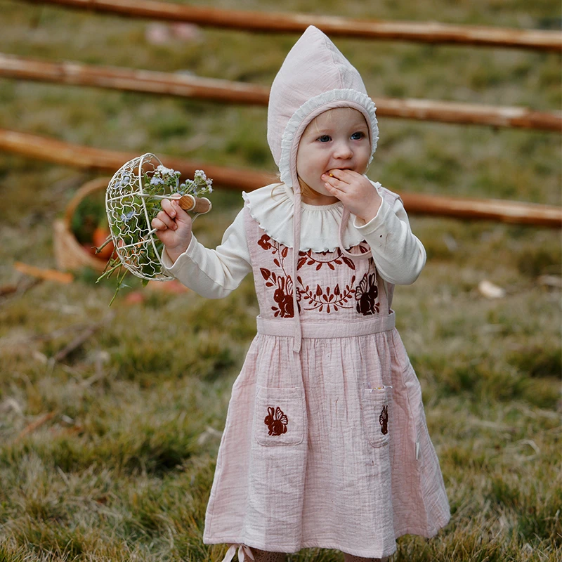 OakFamily早春新品女童背心连衣裙夏季纯棉刺绣儿童无袖吊带裙子