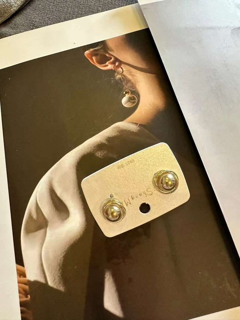 钛钢耳饰 【小胖家】设计感金丝缠绕珠珠耳钉