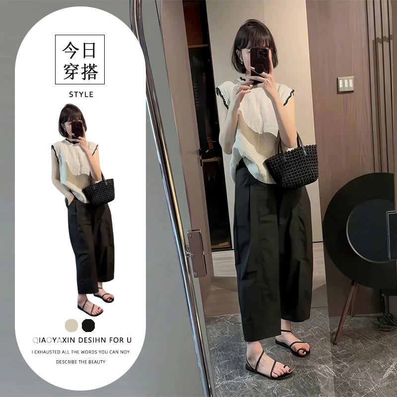 韩系2025夏季新款百搭套装宽松显瘦无袖圆领上衣休闲阔腿裤两件套